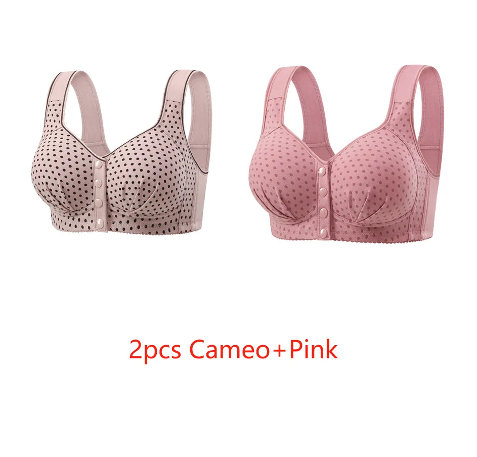 Women's One-piece Bra Fixed Cup Front Buckle Underwear Middle-aged Elderly Women Large-sized Bra Without Steel Rings Vest Bra