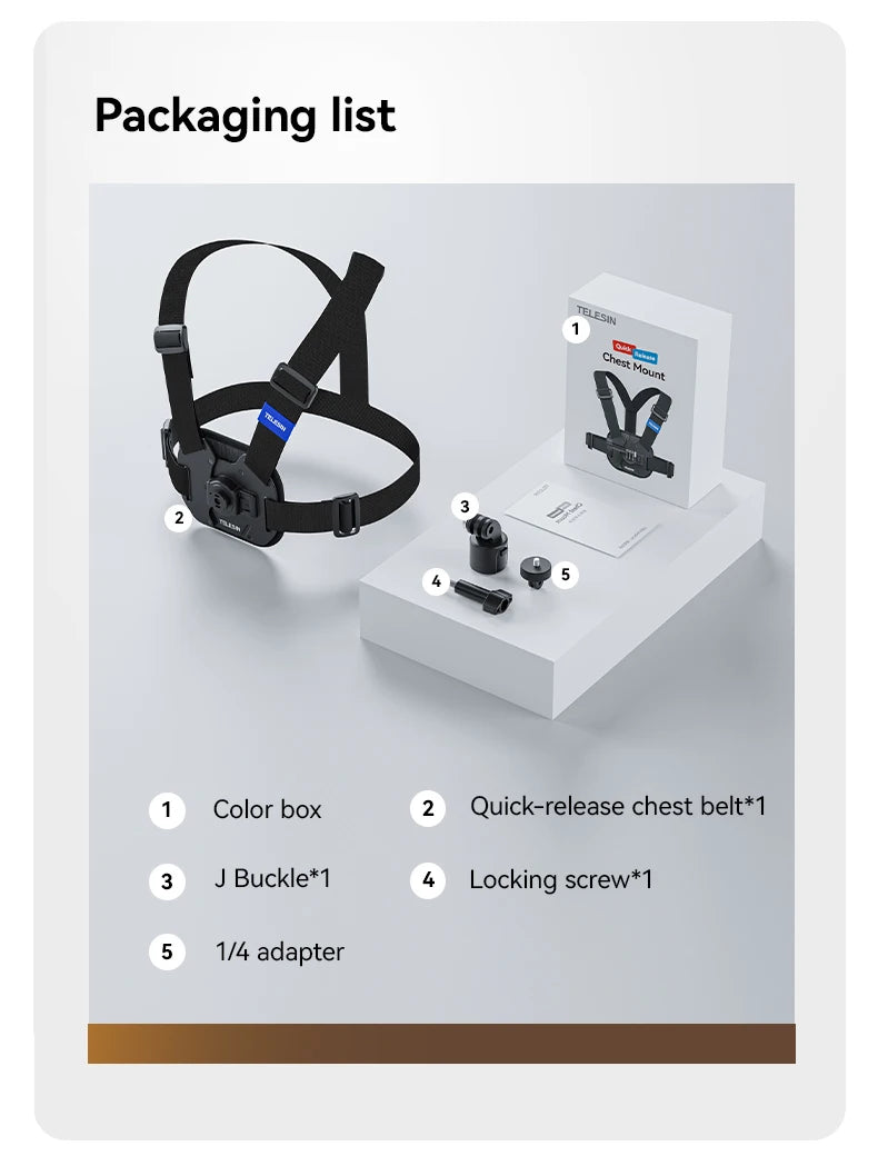 TELESIN Quick-Release Chest Strap Mount for GoPro Hero 13 12 11 10 9 8 7 Insta360 SJCAM DJI OSMO Action 5 4 3 Chest Belt Mount
