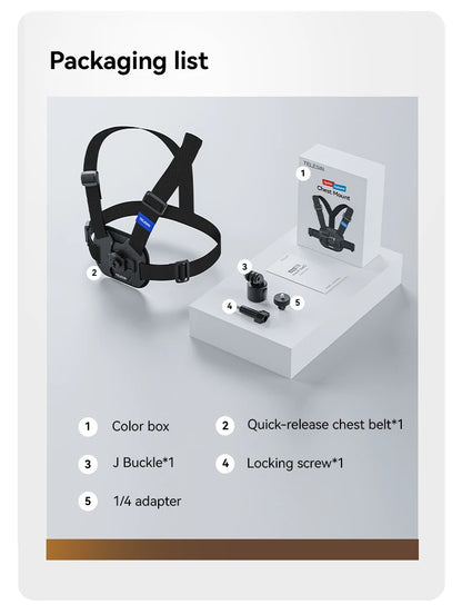 TELESIN Quick-Release Chest Strap Mount for GoPro Hero 13 12 11 10 9 8 7 Insta360 SJCAM DJI OSMO Action 5 4 3 Chest Belt Mount