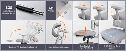Newtral MagicH-GPro Home Office Ergonomic Chair With Workstation LAPD, with Footrest, 5D Headrest, 4D Armrest