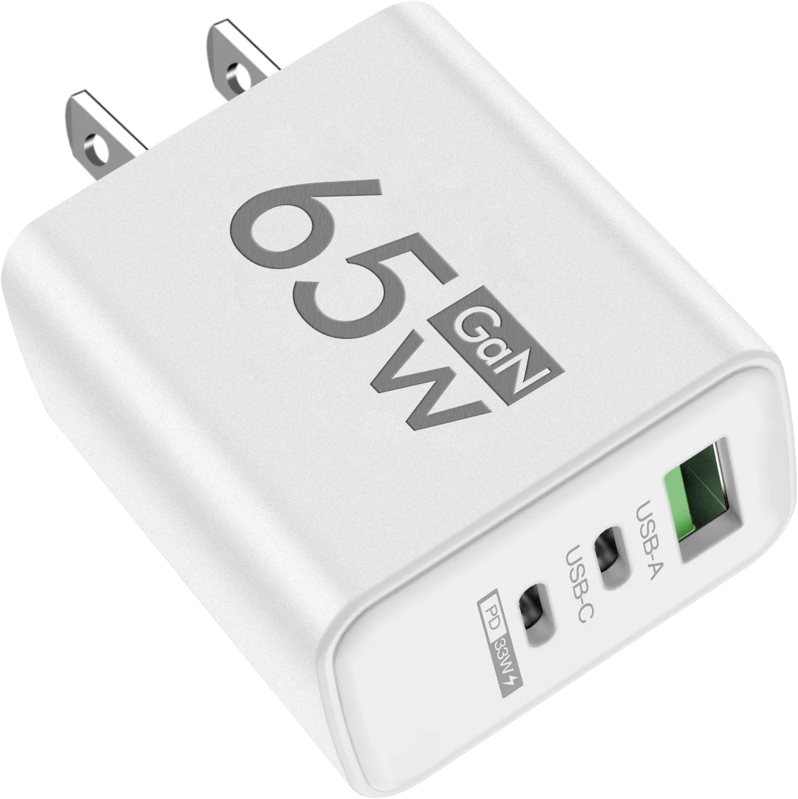 65W GaN-laddare med 3 Portar – USB-C PD och QC 3.0, Kompatibel med iPhone, Samsung och Xiaomi