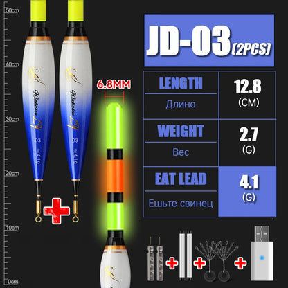 2024 New 2-Piece Luminous Fishing Float With High Sensitivity Short Electronic Rock Fishing Float And USB Dual Port Charging Set