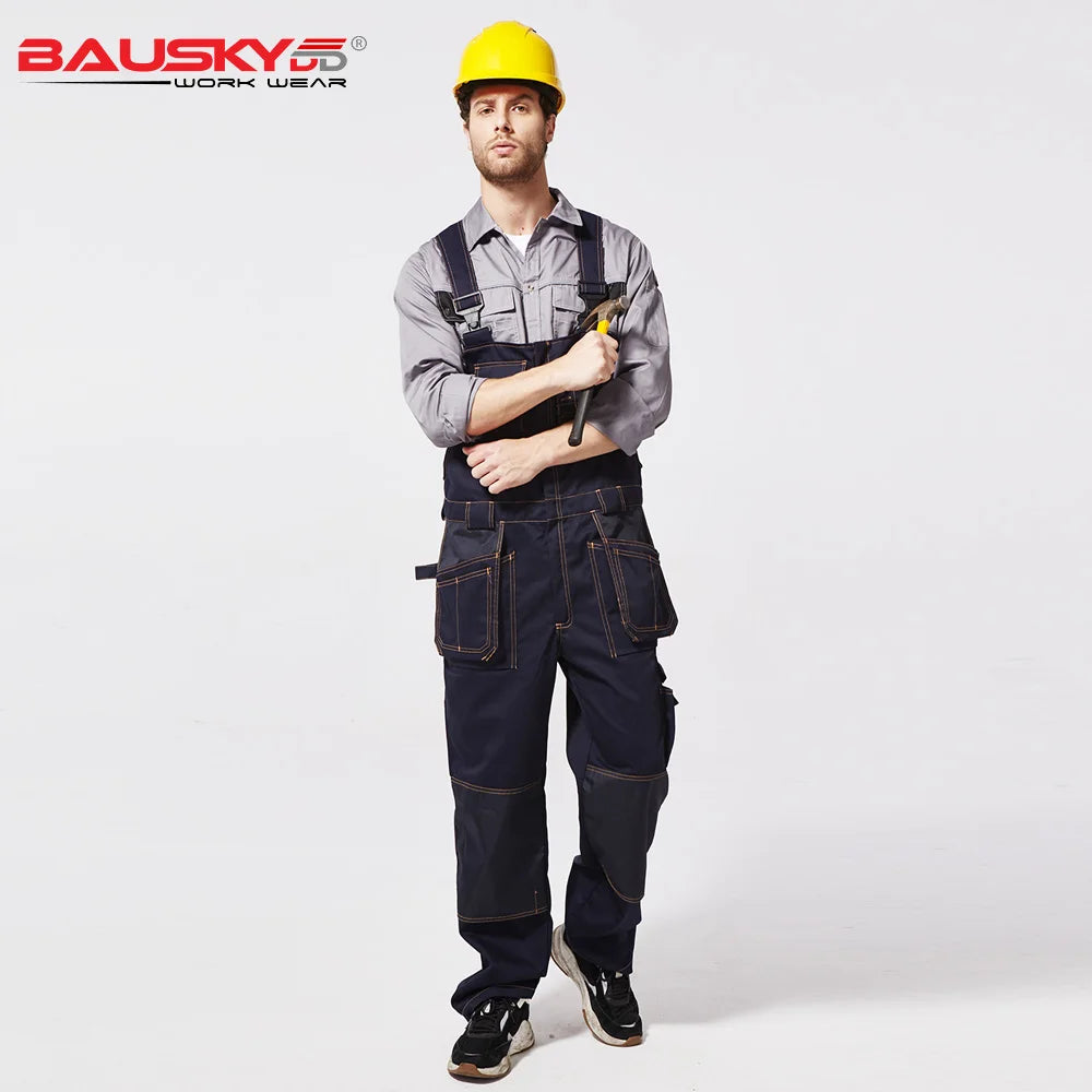 Multi Pocket Work Bib Overalls Men With Knee Pads Working Uniforms Repairman
