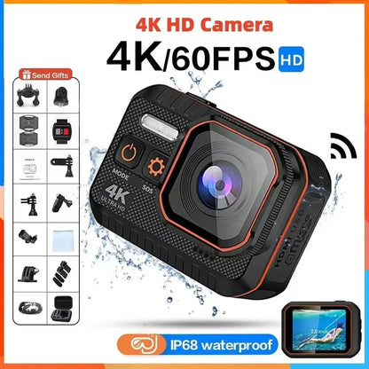 4K HD 60FPS Mini Camera Wifi Outdoor Sport 170° Wide Angle Action Kam Waterproof Bike Motorcycle Helmet Body Cam with LED Screen