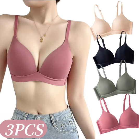 3-pack Sömlösa Push-up BH:ar – Djup V-ringning, Bygellös & Daglig Komfort S–XXL