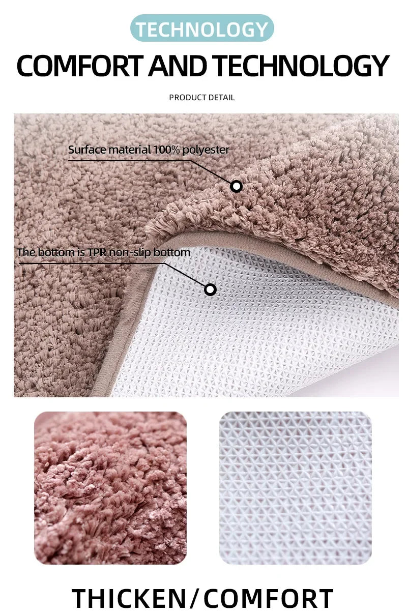 Rounded and thickened bathroom floor mat, bathtub absorbent mat, plush material, anti slip foot mat, entrance door mat, bathroom