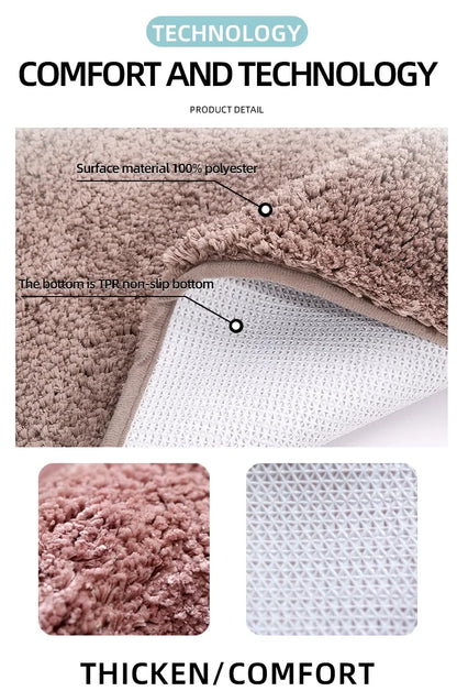 Rounded and thickened bathroom floor mat, bathtub absorbent mat, plush material, anti slip foot mat, entrance door mat, bathroom