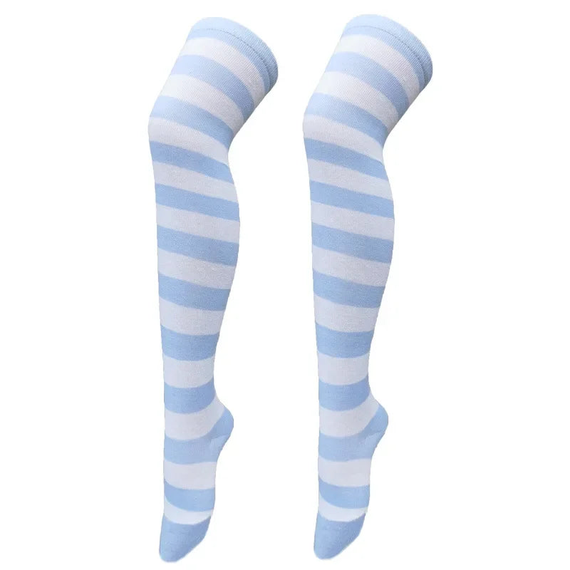 Dam Lolita Overknee Strumpor – Randiga Thigh High Cosplay, 25 Färgkombinationer One Size