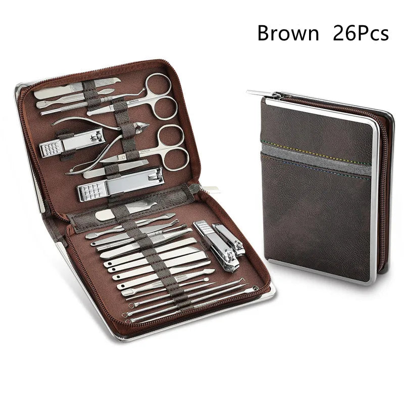 11-26 Pcs Manicure Set Stainless Steel Nail Clippers Cuticle Nipper Pedicure Care Tool Dead Skin Scissor Cleaning Grooming Kit