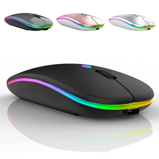 Trådlös LED-mus USB Uppladdningsbar Bluetooth RGB Tyst Ergonomisk Mus med Belysning för Bärbar Dator PC iPad