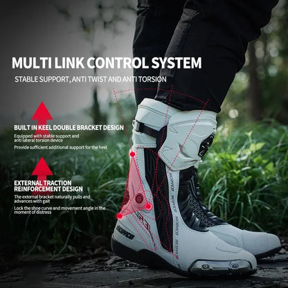 SCOYCO Banracing Motorcykelkängor CE Professionell Certifiering TPU Läder Män Kvinnor Unisex