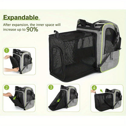 Cat Carrier Dog Backpack Expandable Large, Portable Breathable Rucksack with Front Opening-Mesh Window-Pockets
