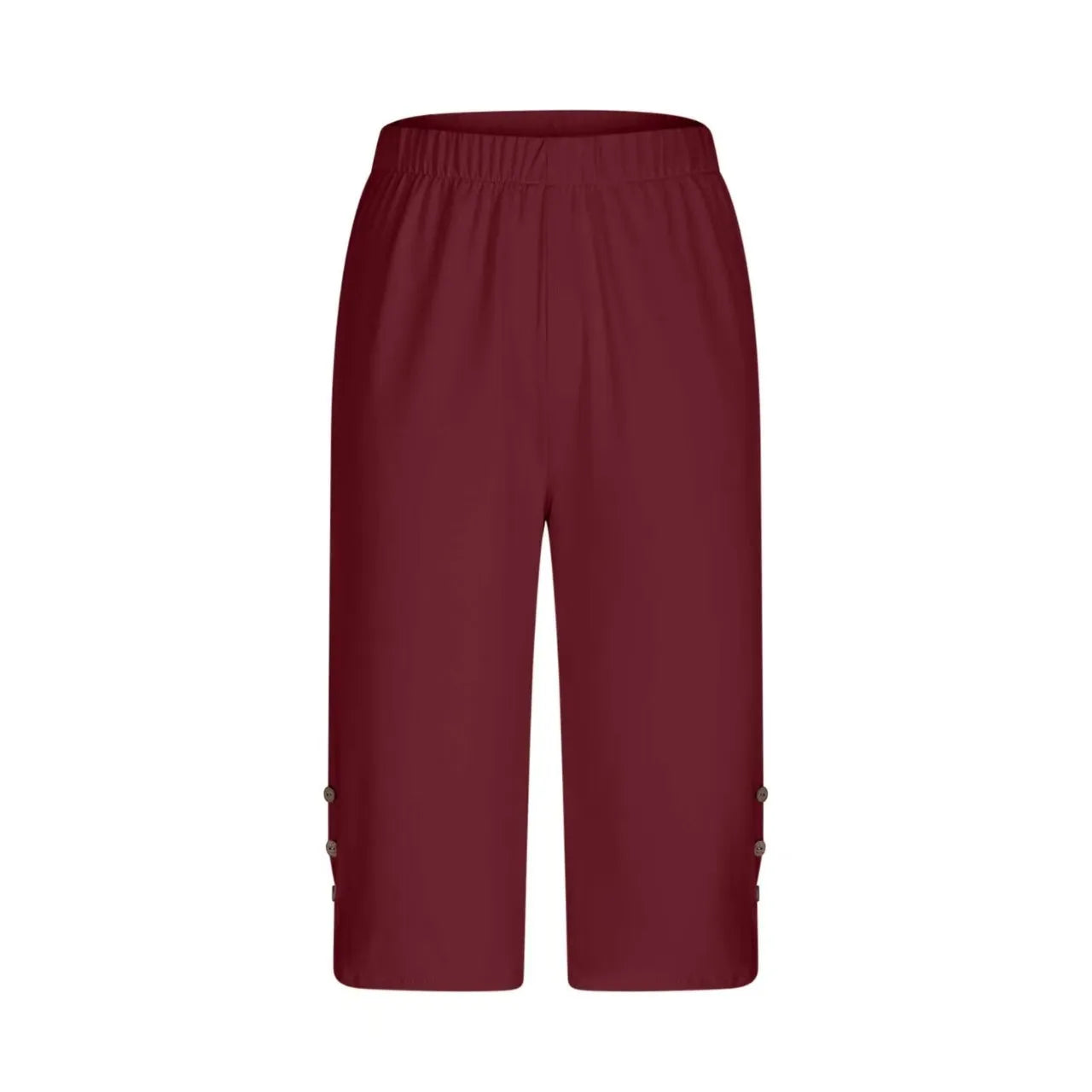 High-Waisted Elastic Seven-Foot Pants Women's Mid-Calf Trousers Base Layer Clothing with Button Detail