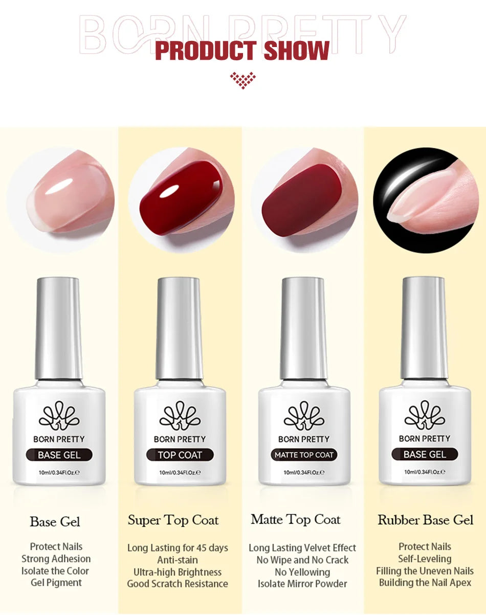 BORN PRETTY Super Top Coat and Base Gel Nail Polish for Gel Polish Semi-permanent Varnish Rubber Top Coat 10ml Nail Supplies
