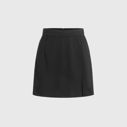 Women Short Skirt Black High Waist Side Slit Mini Skirt Slim Fitted Bodycon Casual Skirts Spring Summer Daily Streetwear Wear