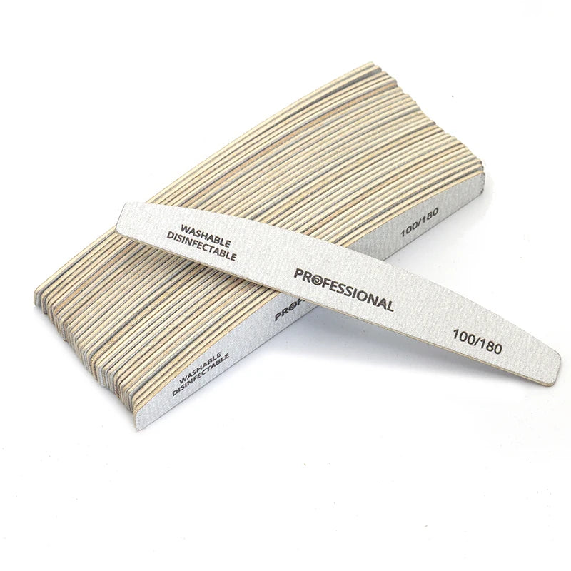 2/6/8/12/20pcs Professional Nail File Grey Half Moon Wooden Nail Files 100/180 Grit Double-Sided Sanding Washable Manicure Tools