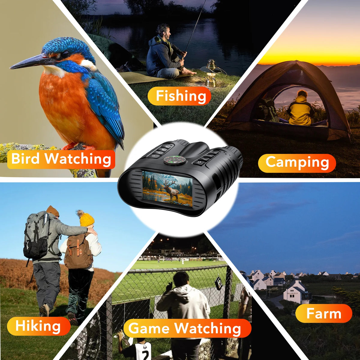 4K Night Vision Binoculars 64GB 8x Digital 400m Full Dark Infrared Telescope Goggles 3.2” Screen for Hunting Camping Boating