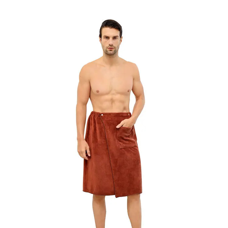 Men's Bath Robe Thickened Ultra-fine Fiber Absorbent One-piece Hotel Towel with Buckle Beach Skirt for Adults in Various Colors