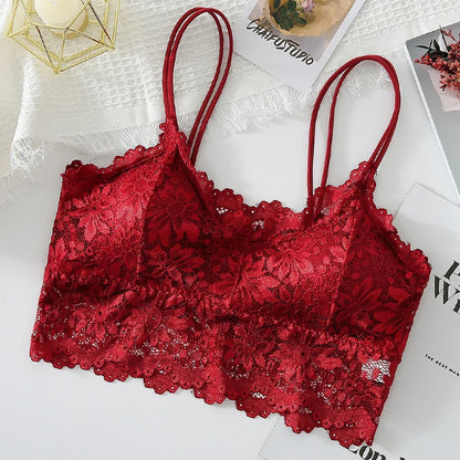 3PCS Women's Lace Bras Top Comfortable Bralette Solid Color Sexy Underwear Vest Female Hollow Out Wireless Lingerie Seamless Bra