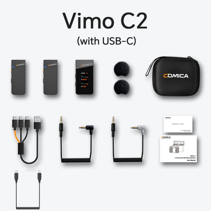 COMICA Vimo C 2.4G Wireless Lavalier Microphone with Charging Case,Lapel Mic for Camera Smartphone Podcast Interview Vlog
