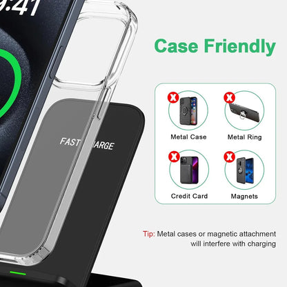 Fast Wireless Charging Stand Compatible with Samsung S24/S23/S22/S21 Ultra, iPhone 17‑12 Pro Max & Xiaomi Smartphones