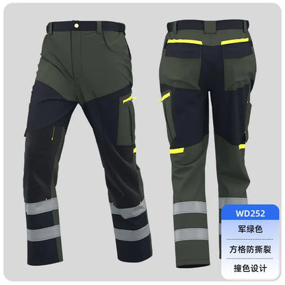 Spring Autumn Multi Pocket Men's Work Pants Wear Resistant Workshop Factory Construction Workers Clothes Reflective Strip Pants