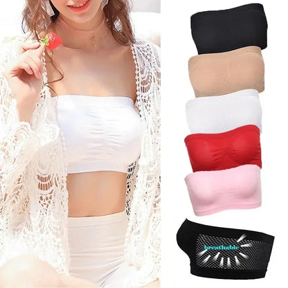 Mesh Breathable Tube Top Seamless Underwear Strapless Stretch Breathable Solid Pattern Hollow Back Bras Casual Summer Intimates