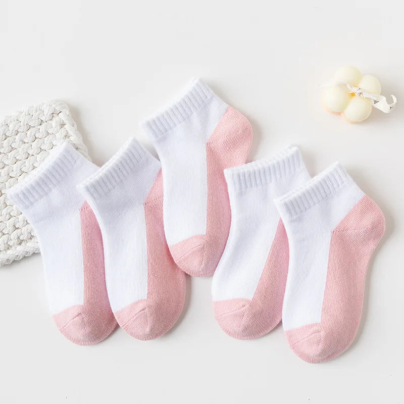 5 Pairs/Lot 2023 New Summer Children Socks Cotton Kids Fashion Black White Gray For 1-12 Years Teen Student Baby Girl Boy Socks