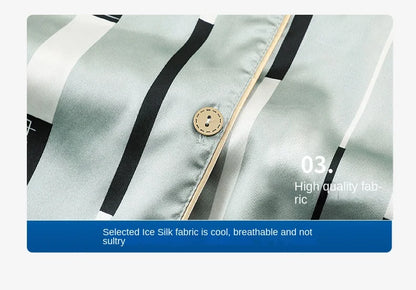 Fashion Summer Autumn 3 Piece Silk Men Pajamas Set Short Sleeve Shorts Oversize Homewear Lapel Collar Loungewear Pijamas for Man