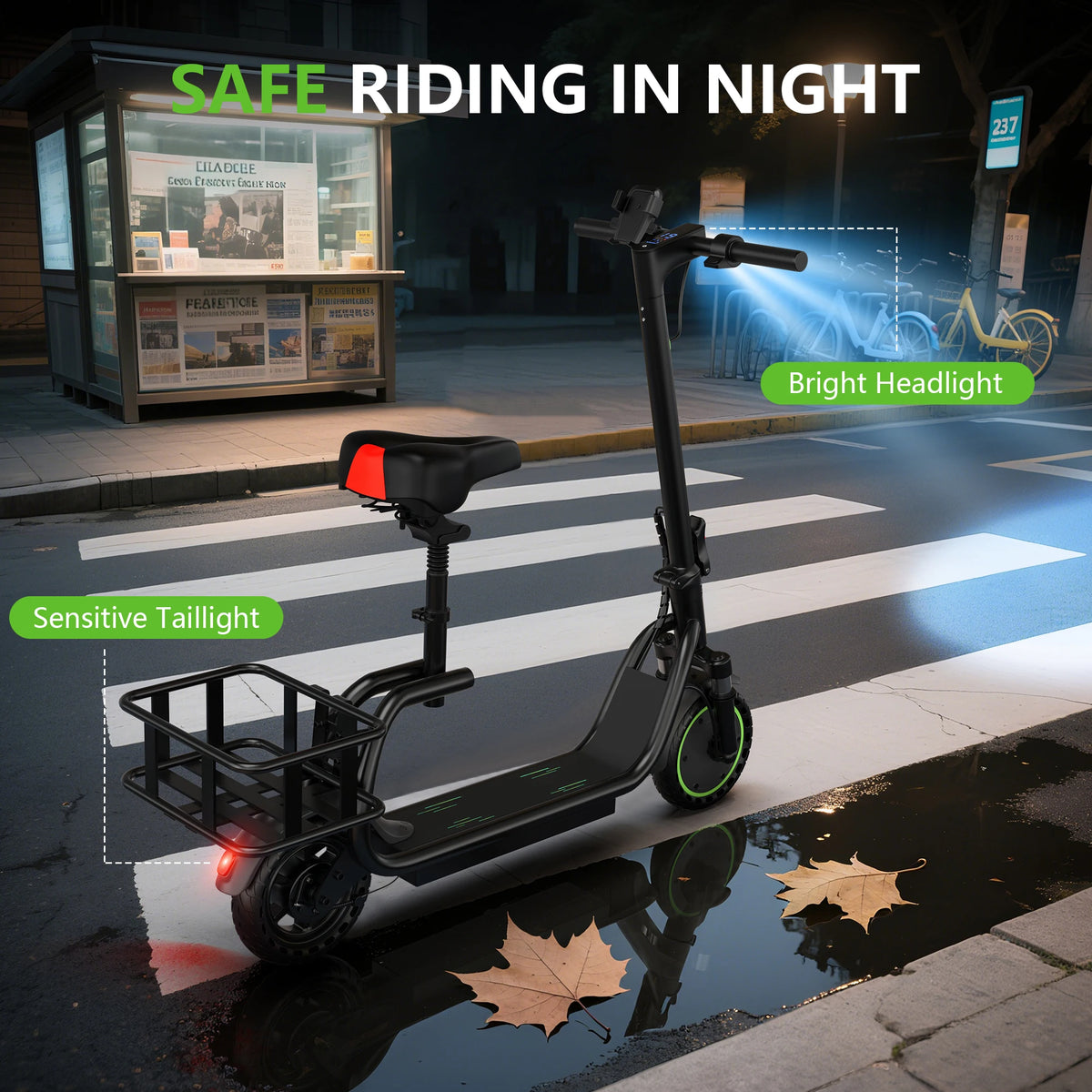 AOVOPRO S2/S2Pro hopfällbar elscooter med sits och korg