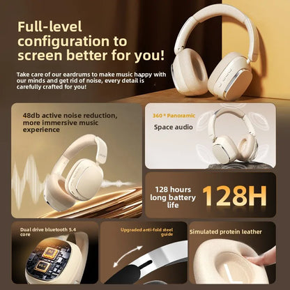 Acer OHR525 Bluetooth Headset ANC – Aktiv Brusreducering -48dB ENC 128h Batteritid 1000mAh USB-C Hopfällbar CE Beige Svart