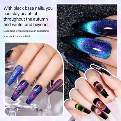 GAVY 5-Piece Two-Color Cat's Eye Gel Nail Polish Set + Black Base Gel + Magnetic Stick, for DIY Nail Art