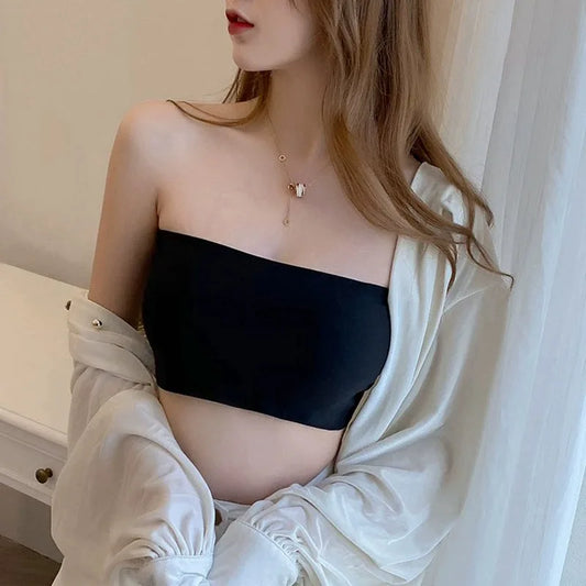 Is-silke axelbandslös bh sömlös crop tube top bralette för kvinnor
