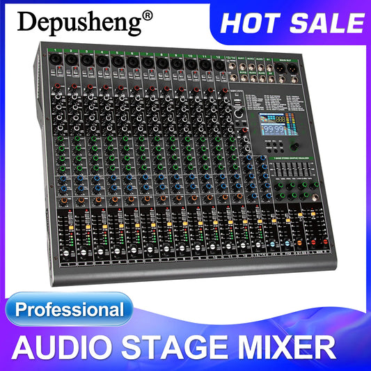 DEPUSHENG TG14 digital ljudmixer – 14 kanaler med Bluetooth och 48 V fantommatning