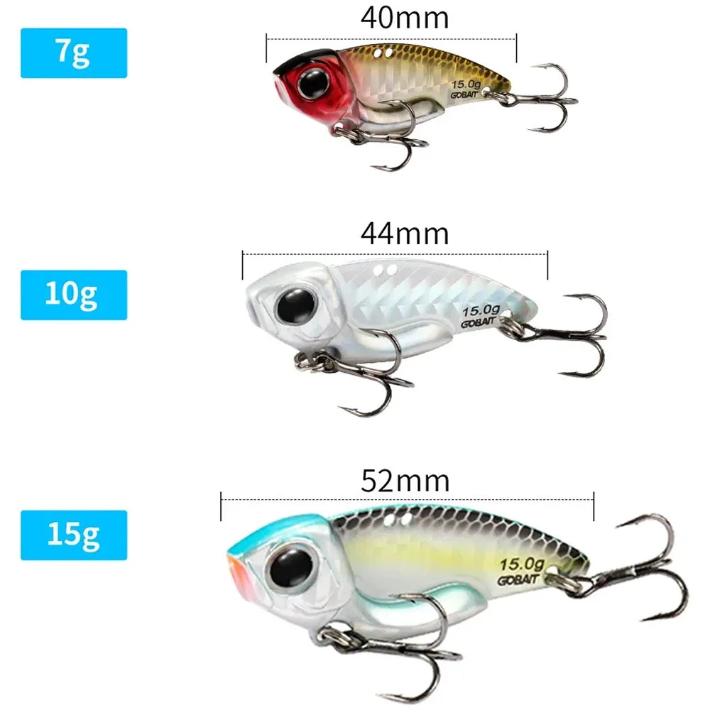 VIB Lure Metal Jig HardBait 7g 10g 15g Spoon Spinner Laser Painting 3D Eyes Fishing Tackle Strong 3X Hooks Swimbait Pesca Bait