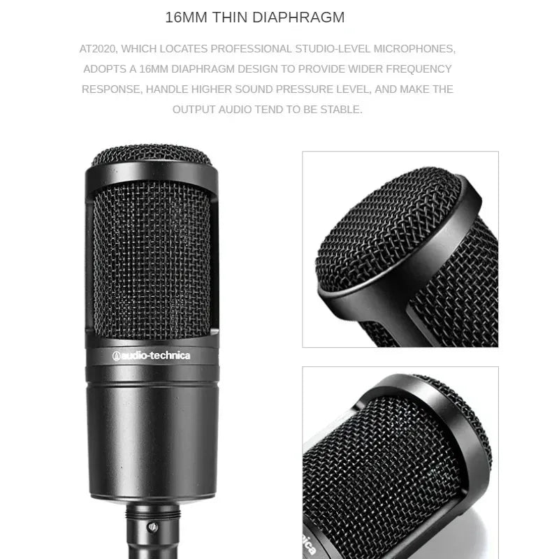 Original Audio Technica AT2020 Cardioid Condenser Microphone Professional Studio XLR Mic for Podcasting Streaming Recording