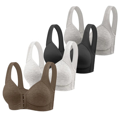 Fallsweet Seamless Front Closure Bra For Women Solid Wire-Free Push Up Bralette Full Coverage Fixed Cups Comfortable Underwear
