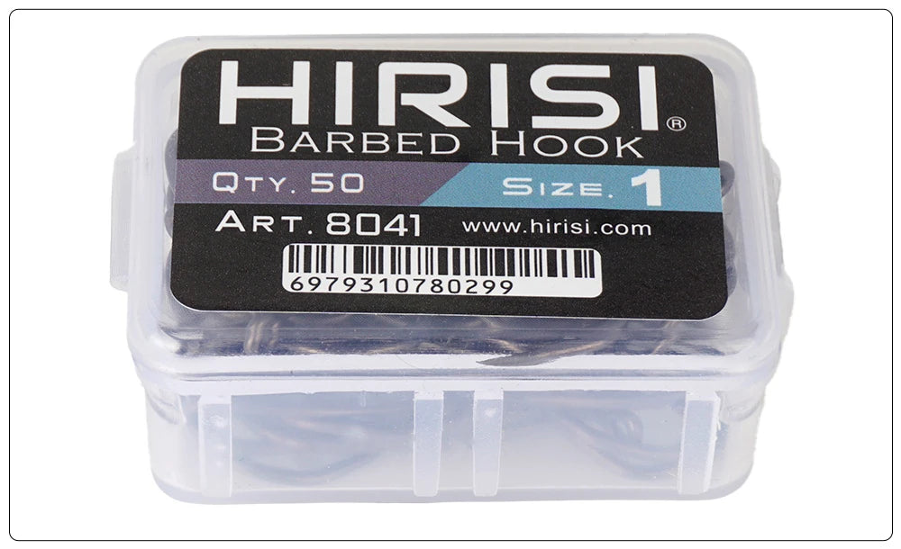 Hirisi 8041 50Pcs PTFE Coated Fish Hook High Carbon Stainless Steel Anti-Rust Sharp Point Barbed With Eye for Fishing Accessory