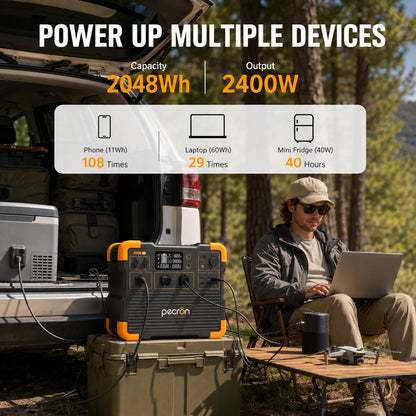 Pecron E2400 LFP 2400W Portable Power Station 2048Wh LiFePO4 Solar Generator with UPS Expandable to 8192Wh 1.6H Fast Charge 800W Solar Input for Home Emergency Camping RV Off-Grid