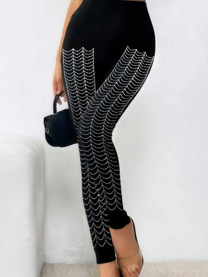 Women's Sparkly Spider Web Rhinestone Embellished Side Glitter Tight Leggings Sexy Club Party Pants