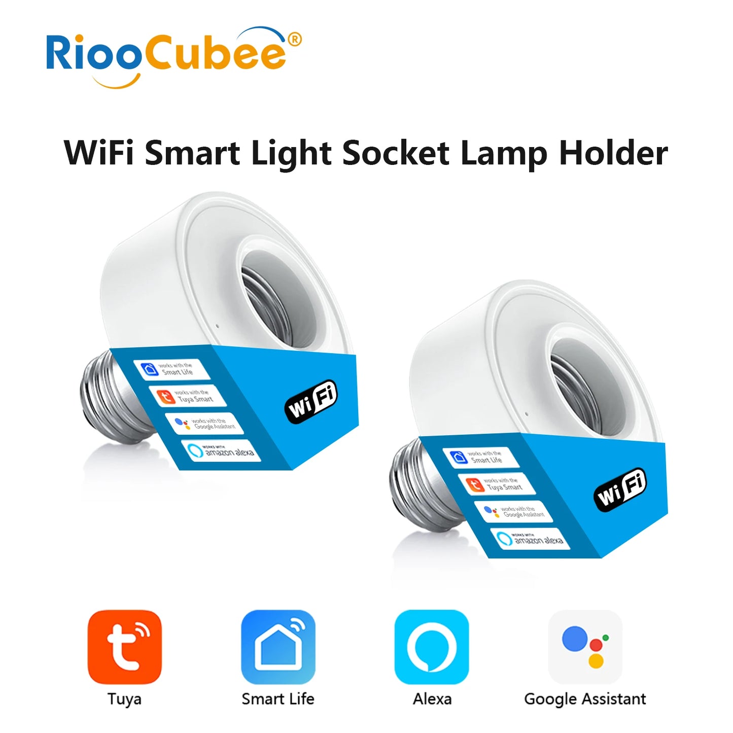 RiooCubee WiFi Lamphållare E26/E27 – Tuya & Smart Life, Timer, Röststyrning, Google Home & Alexa