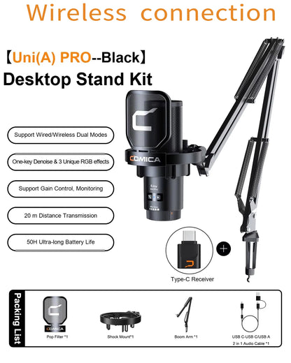 COMICA EJoy Uni Pro trådlös USB-mikrofon med RGB – välj arm eller stativ