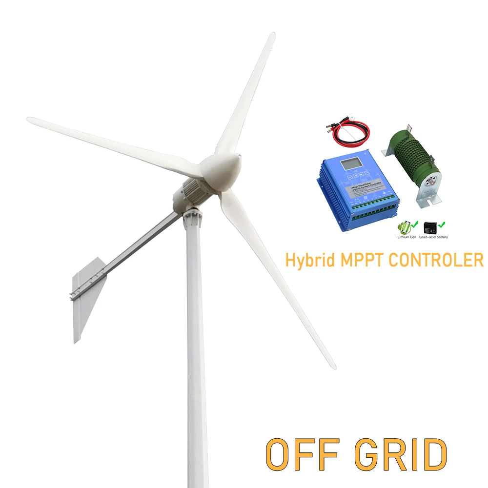 REAL POWER Horisontell Vindturbin 1kW/2kW – Nätansluten Inverter eller MPPT Hybrid Off-Grid Hushåll