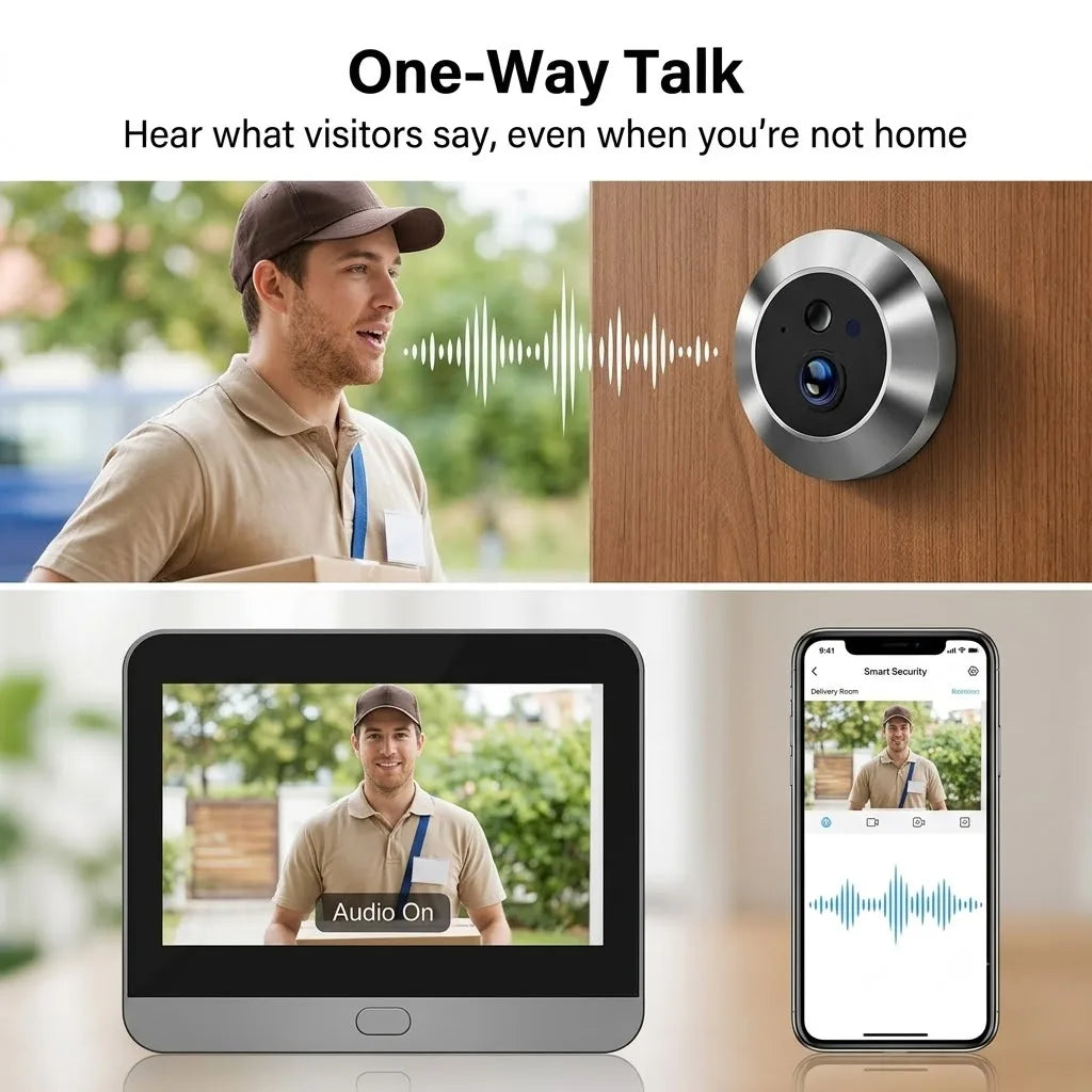 Trådlös Dörrkamera 5MP – 4,3" Skärm, Tuya/Smart Life, PIR+Radar, IR-nattseende, USB-C, EU-lager