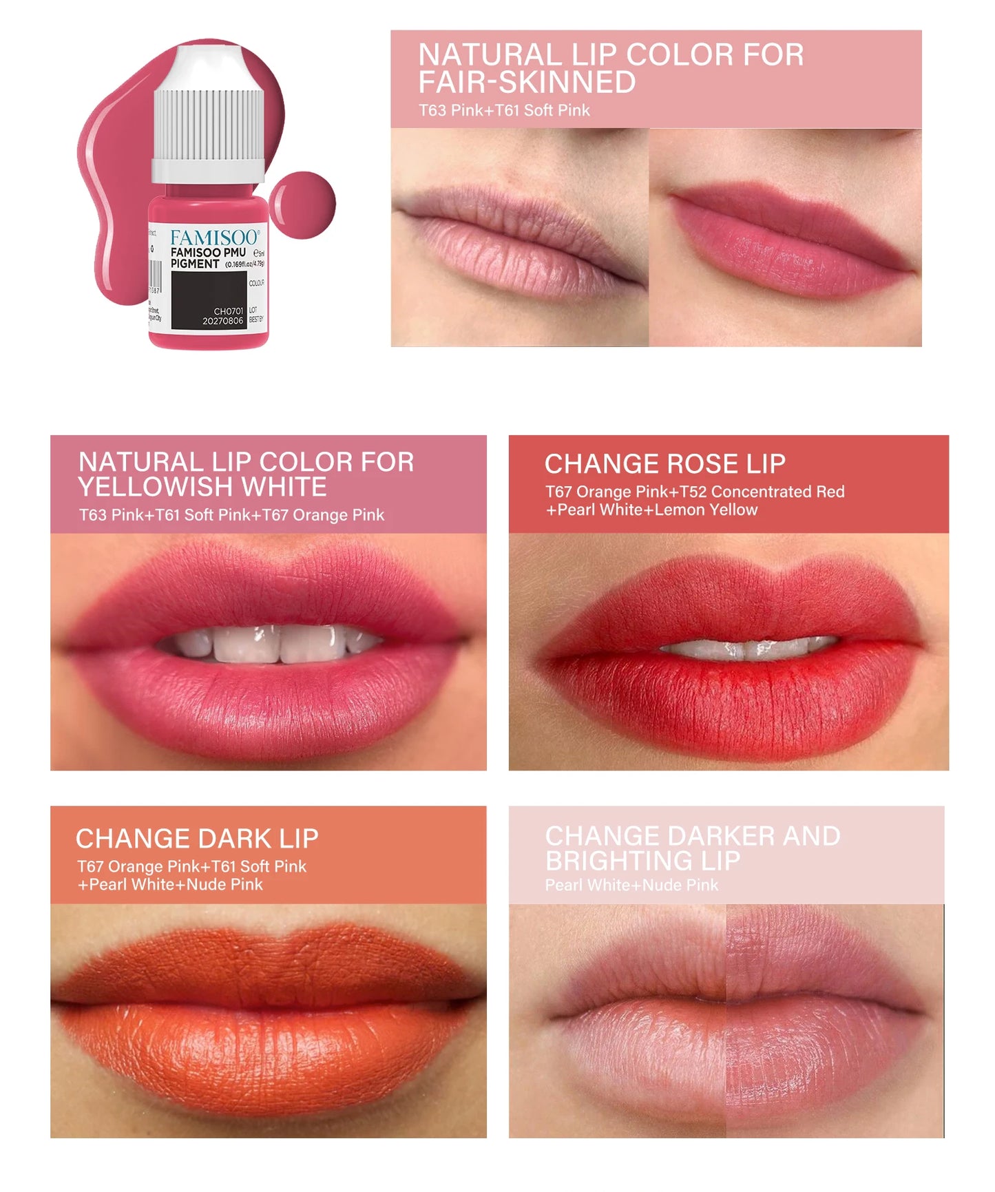 FAMISOO 5ML Permanent Makeup Pigment Tattoo Lips Tattoo Inks Eyebrows Eyeliners Pigments Microblading Pigment Tattoo Pigments