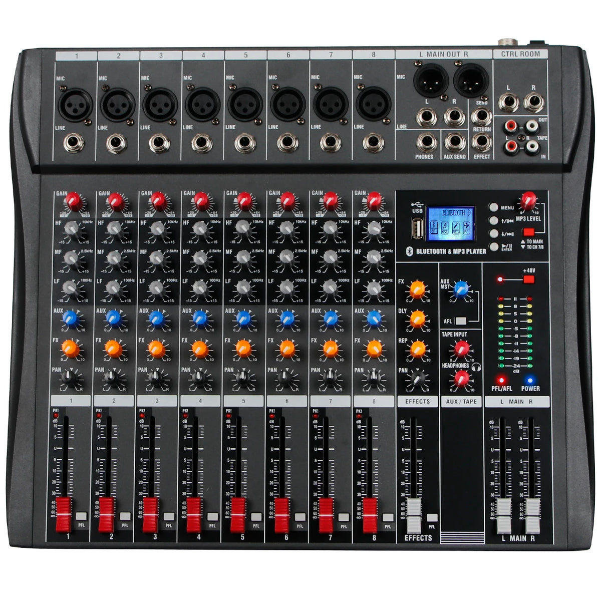 Depusheng DX8 8-kanals ljudmixer med Bluetooth och DSP-effekter
