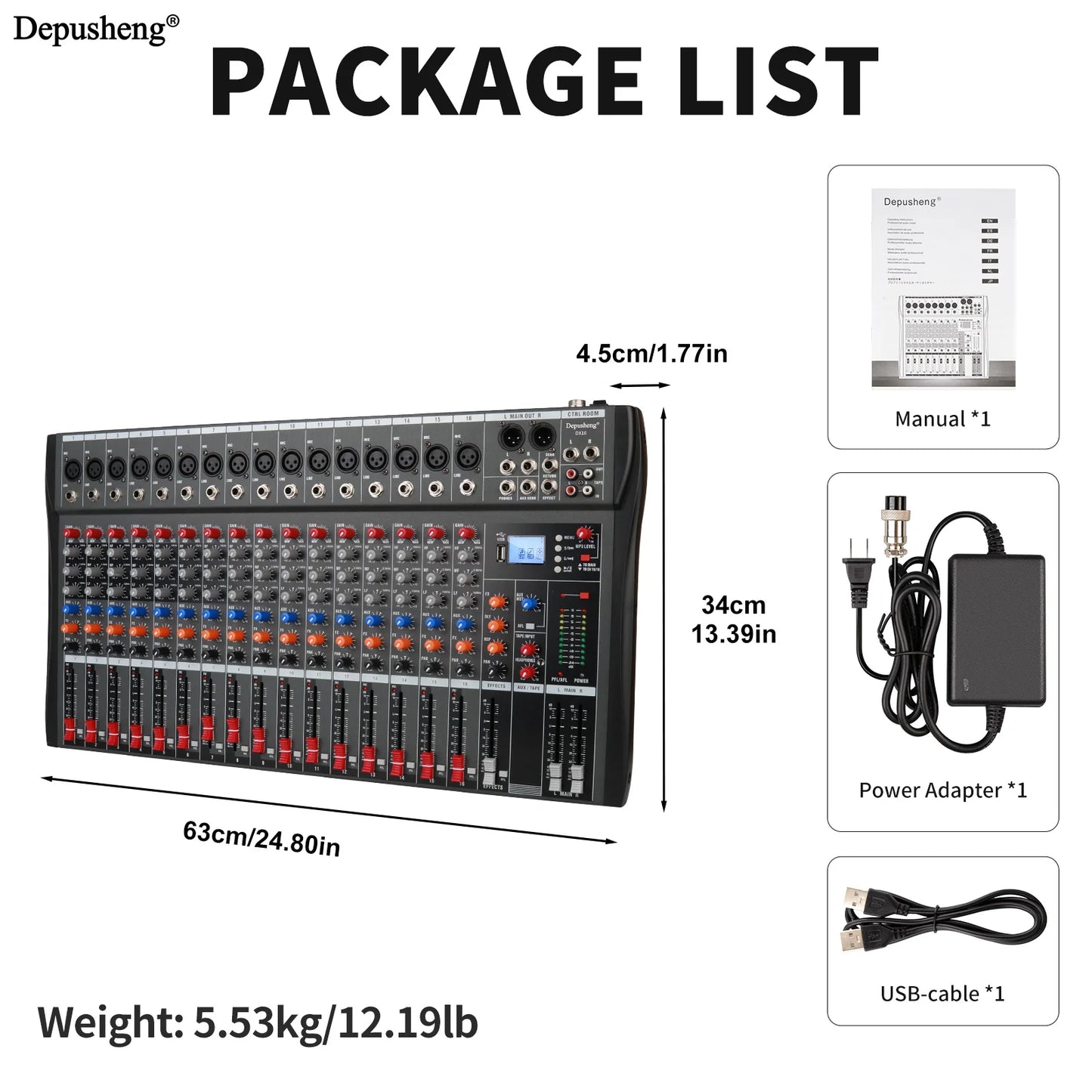 6/8/12/16 Channel Depusheng Audio Mixer Professional  Sound Board DJ Mixing Console System Interface USB MP3 Input Bluetooth 48V