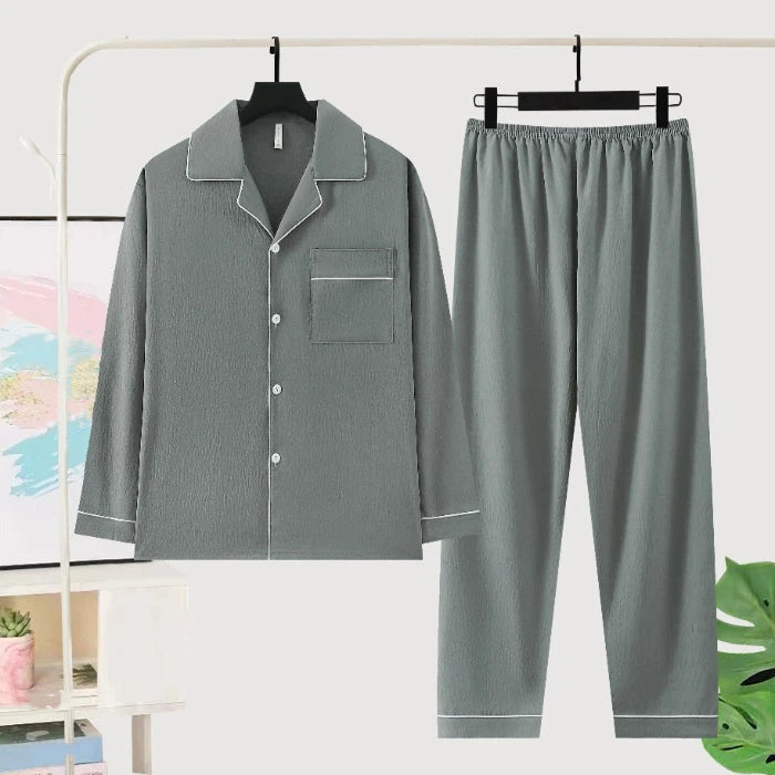 Herr Pyjamas Set Lyx Oversized – Långärmad Enfargad Mjuk Plus Size Höst 2026, 10 Färger L–5XL