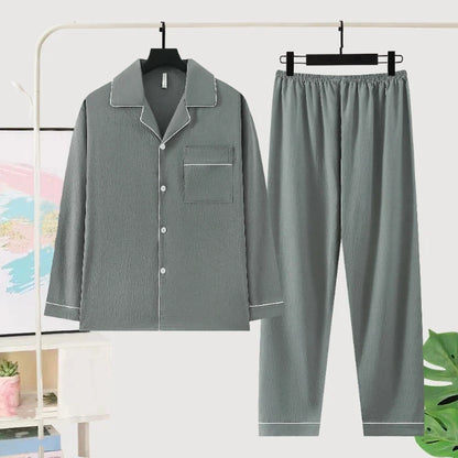 Herr Pyjamas Set Lyx Oversized – Långärmad Enfargad Mjuk Plus Size Höst 2026, 10 Färger L–5XL