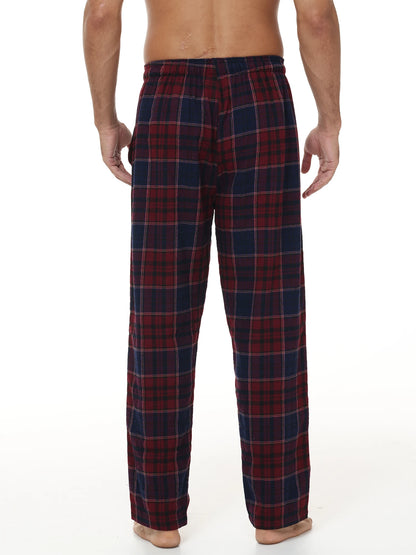 Men's 3Pcs Pajama Sleeping Pants Cotton Plaid Pjs, Long Plaid Print Sleepwear Pajama Pants with Elastic Waist Homewear
